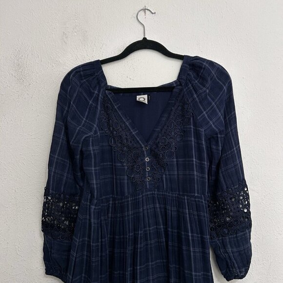 AKEMI + KIN ANTHROPOLOGIE Codie Kerchief DRESS Crochet Trim Blue Plaid Size - Picture 16 of 16